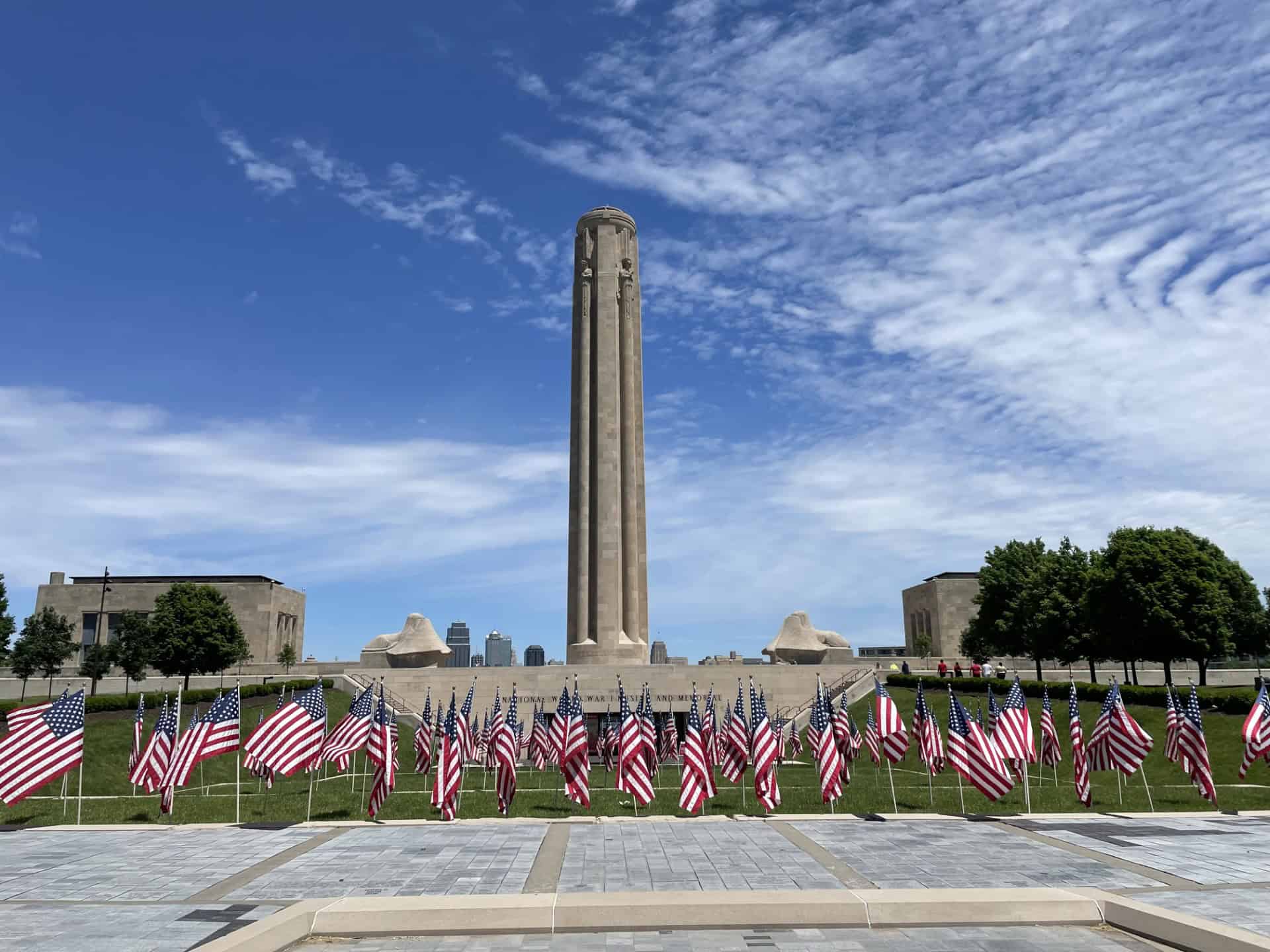 Liberty Memorial with lots of US Flags