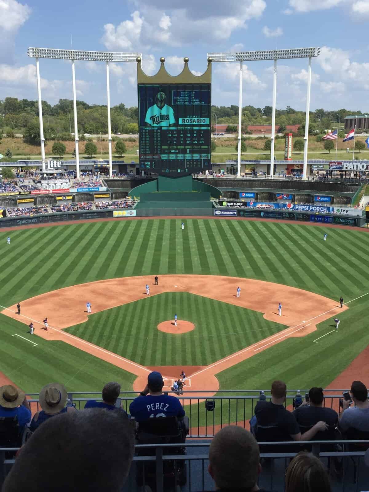 Kauffman Stadium, Kansas City Royals game view behind home plate upper level