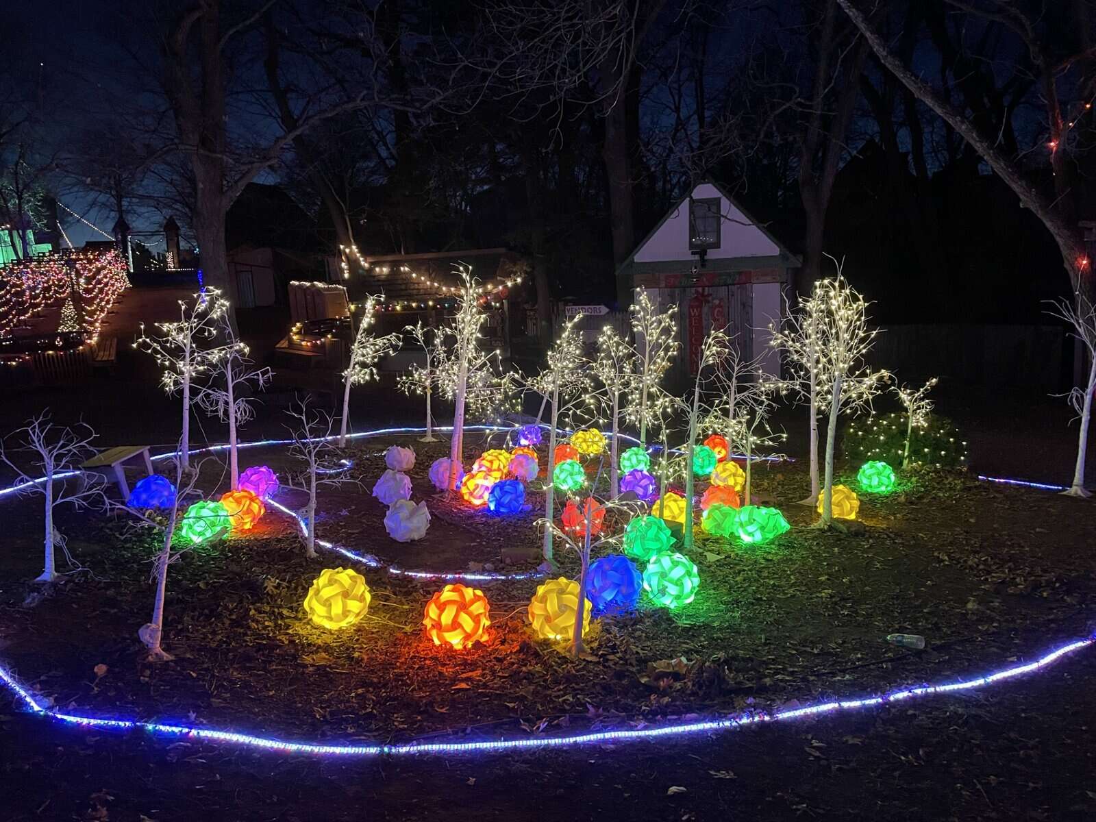 Colorful illuminated garden display during the Knights of Lights Kansas City