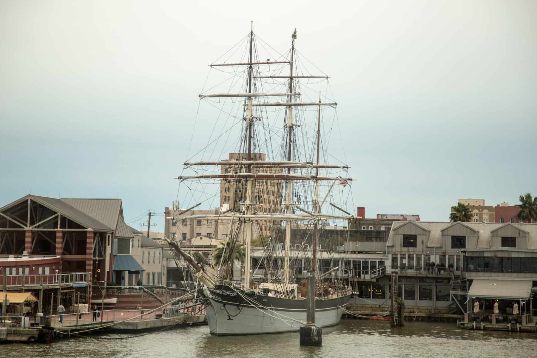 1877 Tall Ship ELISSA at Galveston Historic Seaport along the harbor