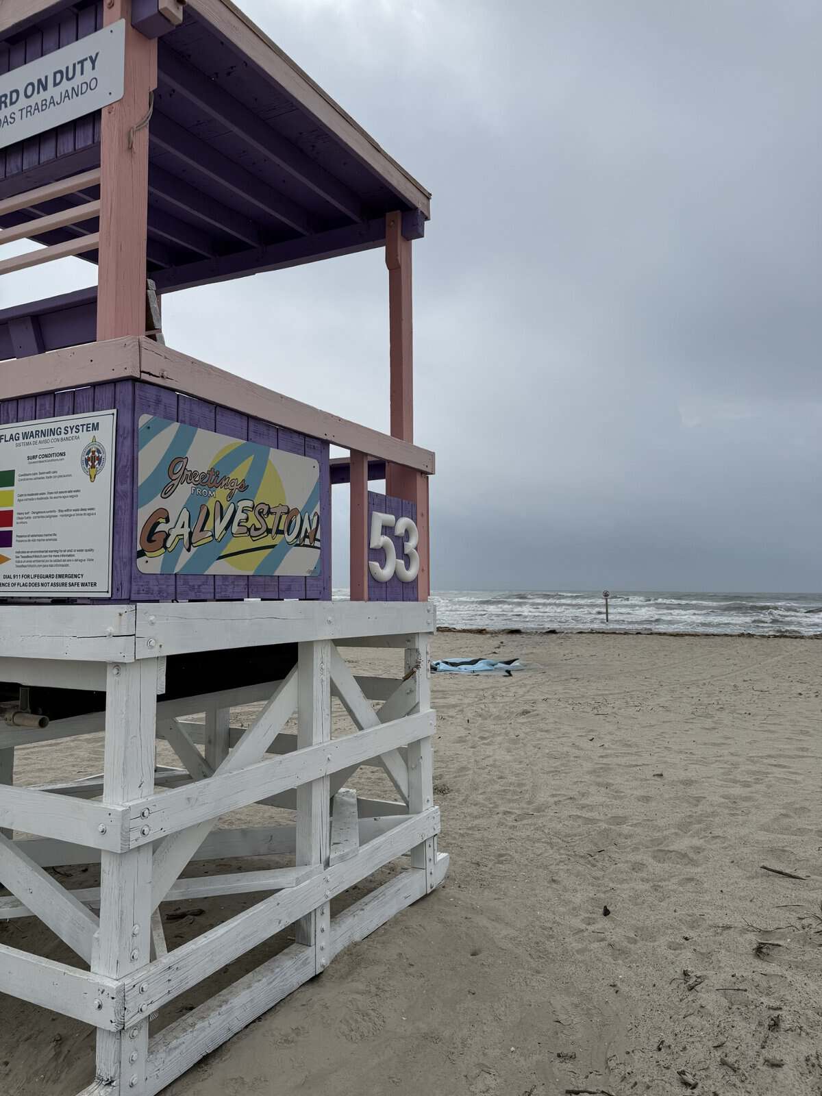 Galveston beach with lifeguard stand and Gulf Coast views