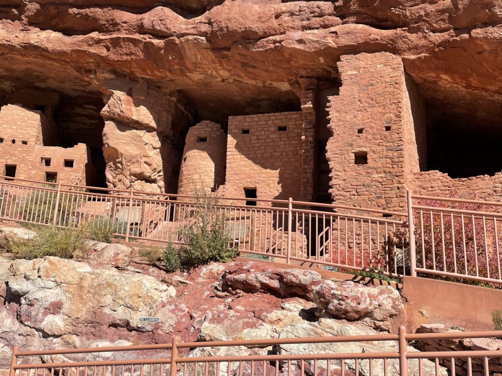 Historic Manitou Cliff Dwellings built into a sandstone cliff near Colorado Springs, Colorado.