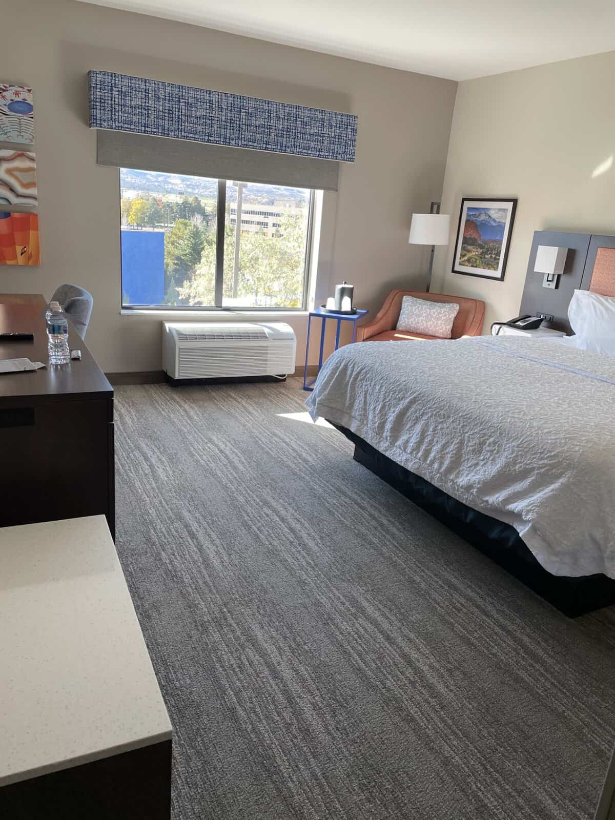 Guest room at Hampton Inn Colorado Springs I-25 Central near the Air Force Academy.