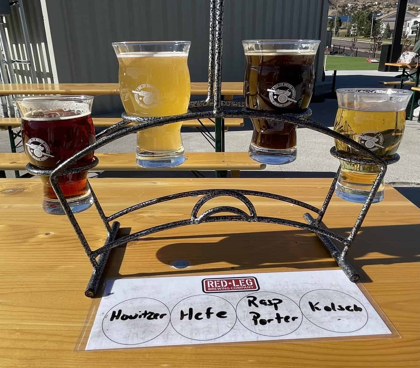 Beer flight at Red Leg Brewing Company in Colorado Springs, Colorado.