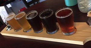 Flight of five craft beers at a Kansas City brewery