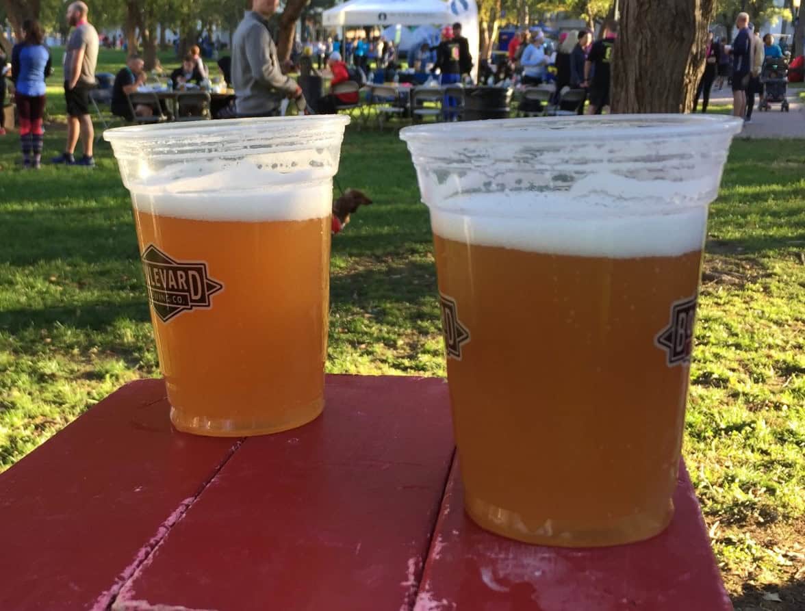 Two Boulevard beers at an outdoor event in Kansas City