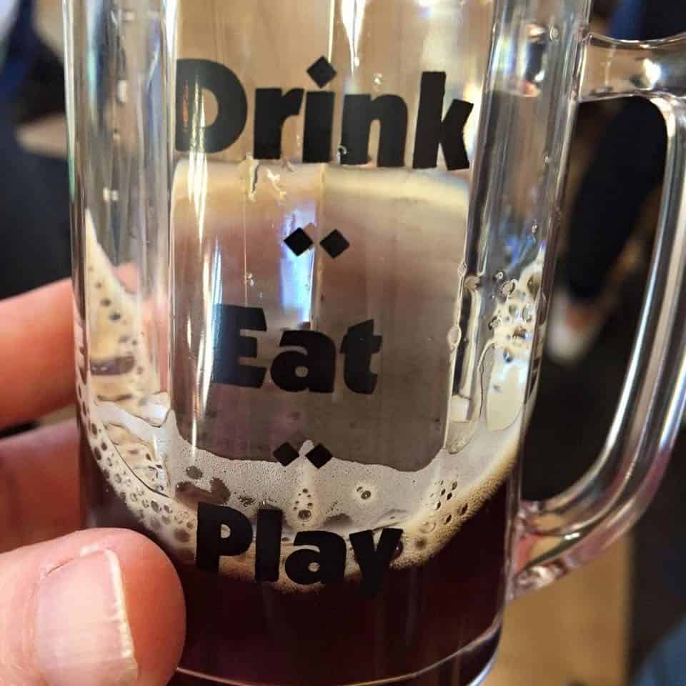 Craft beer sample in an Eat Drink Play tasting glass