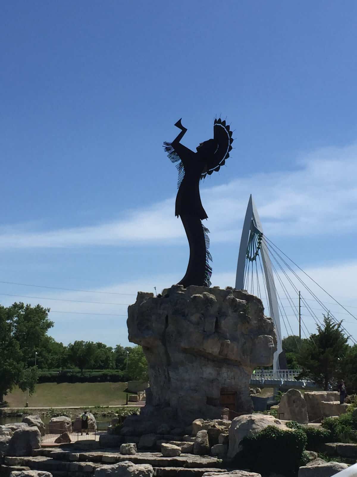 Keeper of the Plains sculpture and pedestrian bridge in Wichita, Kansas