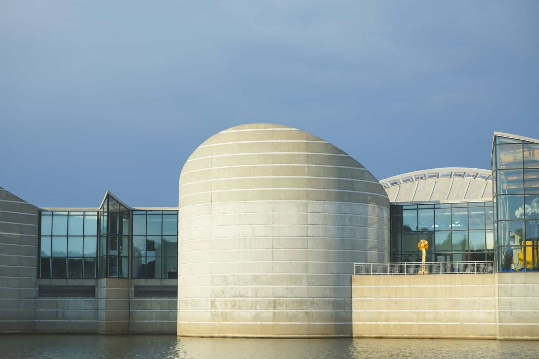 Exterior of the Wichita Art Museum along the Arkansas River in Wichita, Kansas