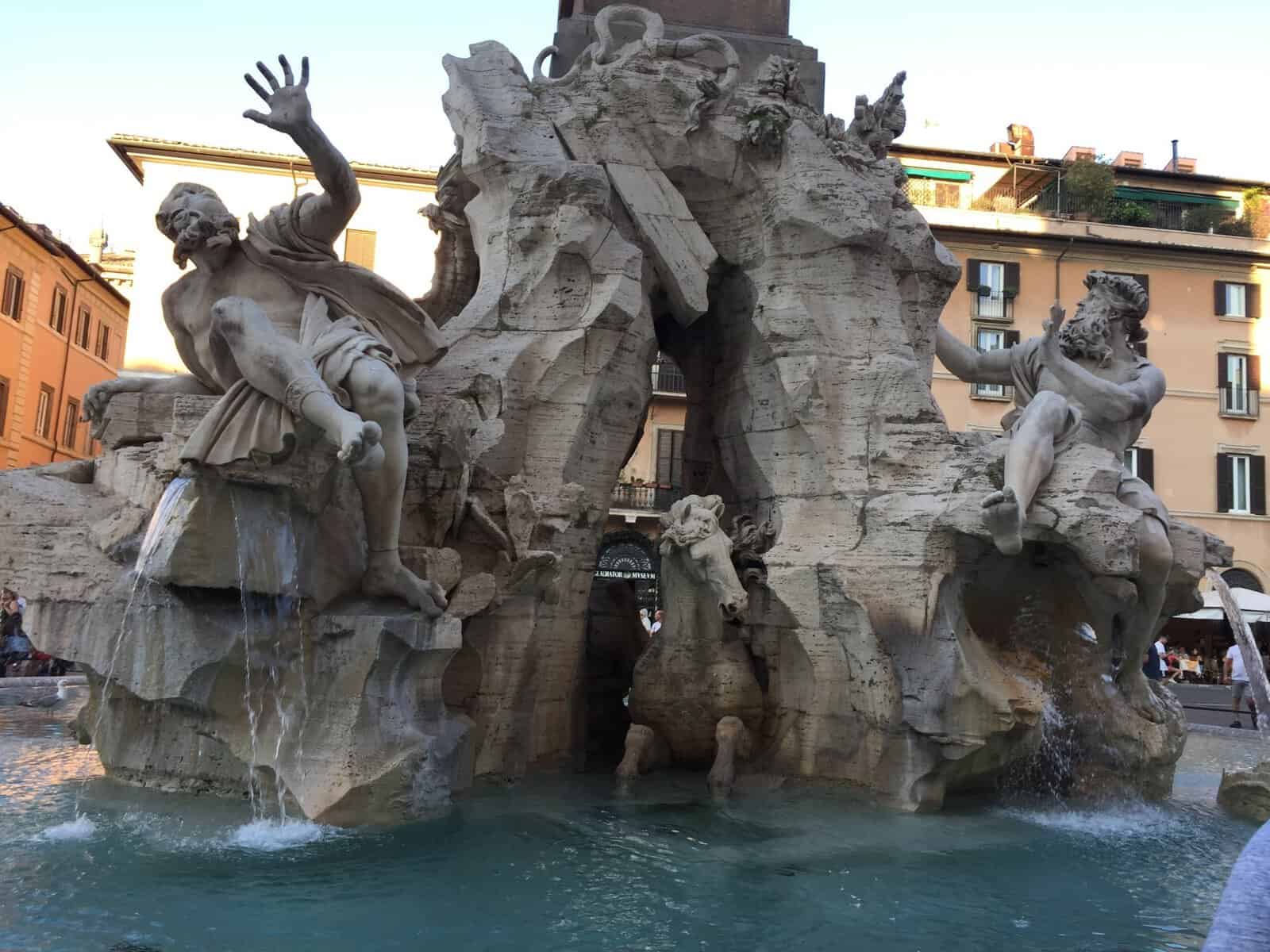 Detail of Bernini's Fountain of the Four Rivers in Piazza Navona in Rome