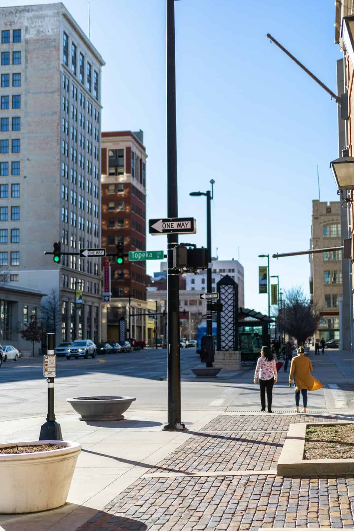 Downtown Wichita, Kansas street with historic buildings and shops